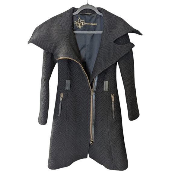 Mackage Virgin Wool Herringbone Black Knit Long Coat XS - Picture 2 of 10